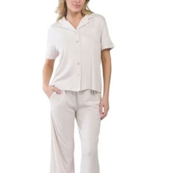NWT FLORA BY FLORA NIKROOZ 2pc Iman Ribbed Notch Collar Pajama Set - Picture 1 of 9